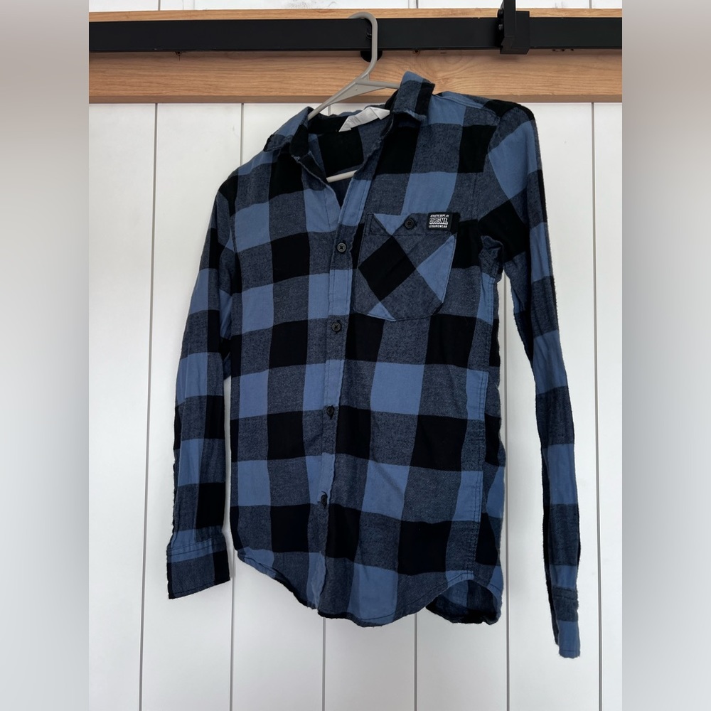 H&M Boys Blue and Black Long Sleeve Flannel.